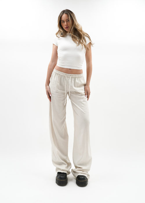 Low waist linnen pants (tall) crème