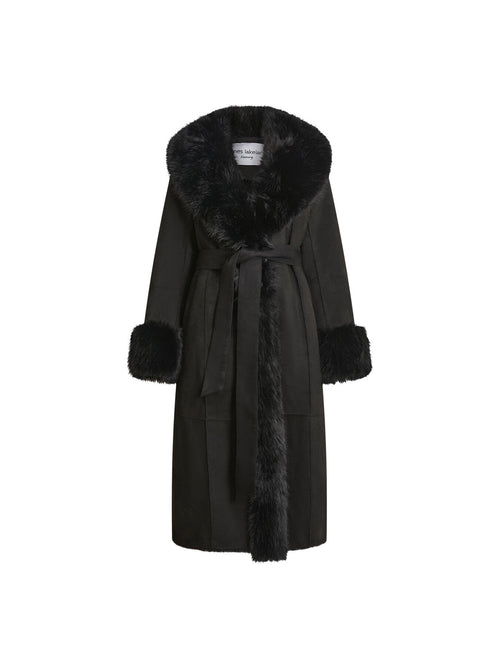 Faux Fur Cuff Belted Coat