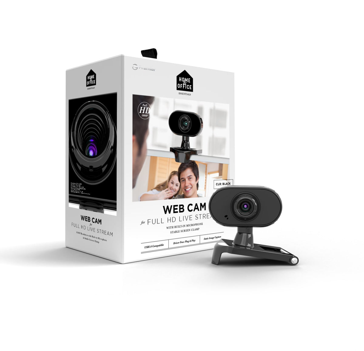 Web Cam Full HD 1080p Webcam with Built-in Microphone and Stable Screen Clamp