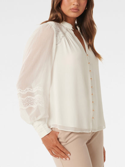 Wendy Wave Trim Blouse