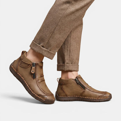 Men's Comfortable Leather Ankle Boots | Stylish Black Side Zip Casual Footwear