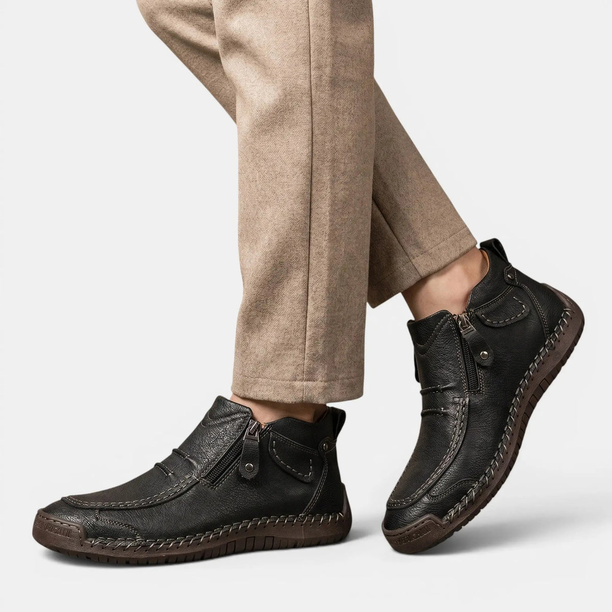 Men's Comfortable Leather Ankle Boots | Stylish Black Side Zip Casual Footwear