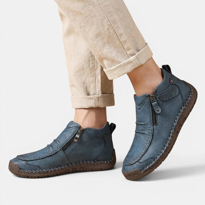 Men's Comfortable Leather Ankle Boots | Stylish Black Side Zip Casual Footwear