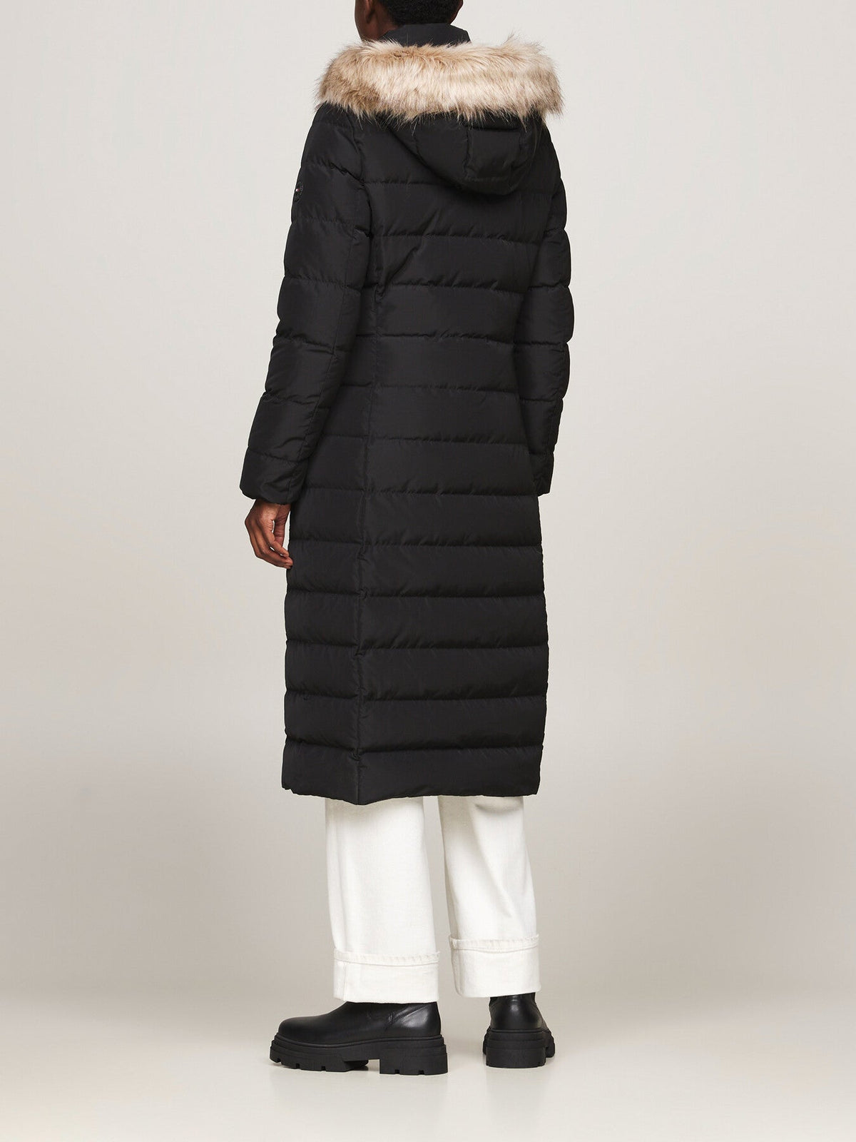 Down Fur-Trim Hooded Maxi Coat