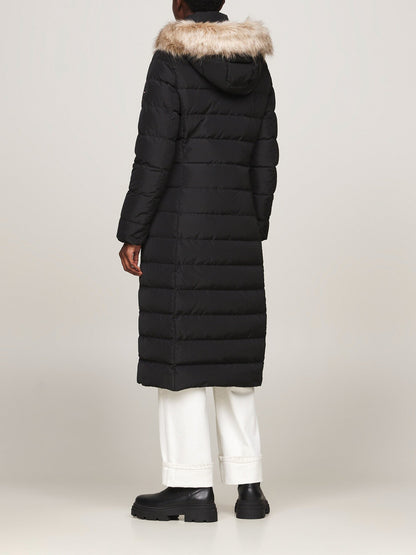Down Fur-Trim Hooded Maxi Coat