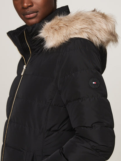 Down Fur-Trim Hooded Maxi Coat