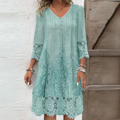 Women's Floral Print Midi Dress | Elegant Structured Summer Dress with Embroidered Accents