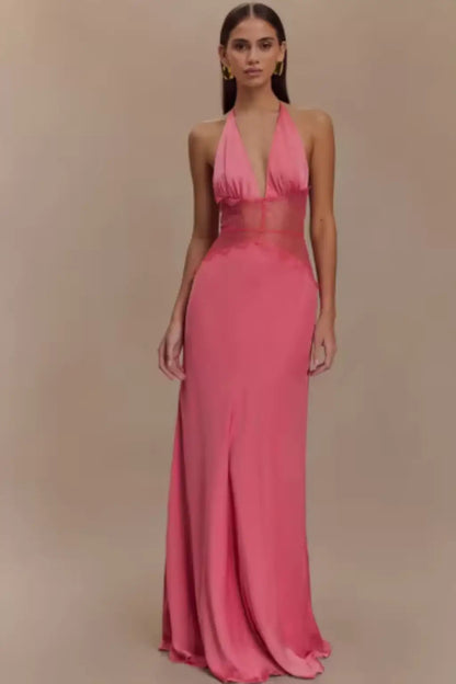 Women's Lace Maxi Dress | Modern Halter Neck Backless Design