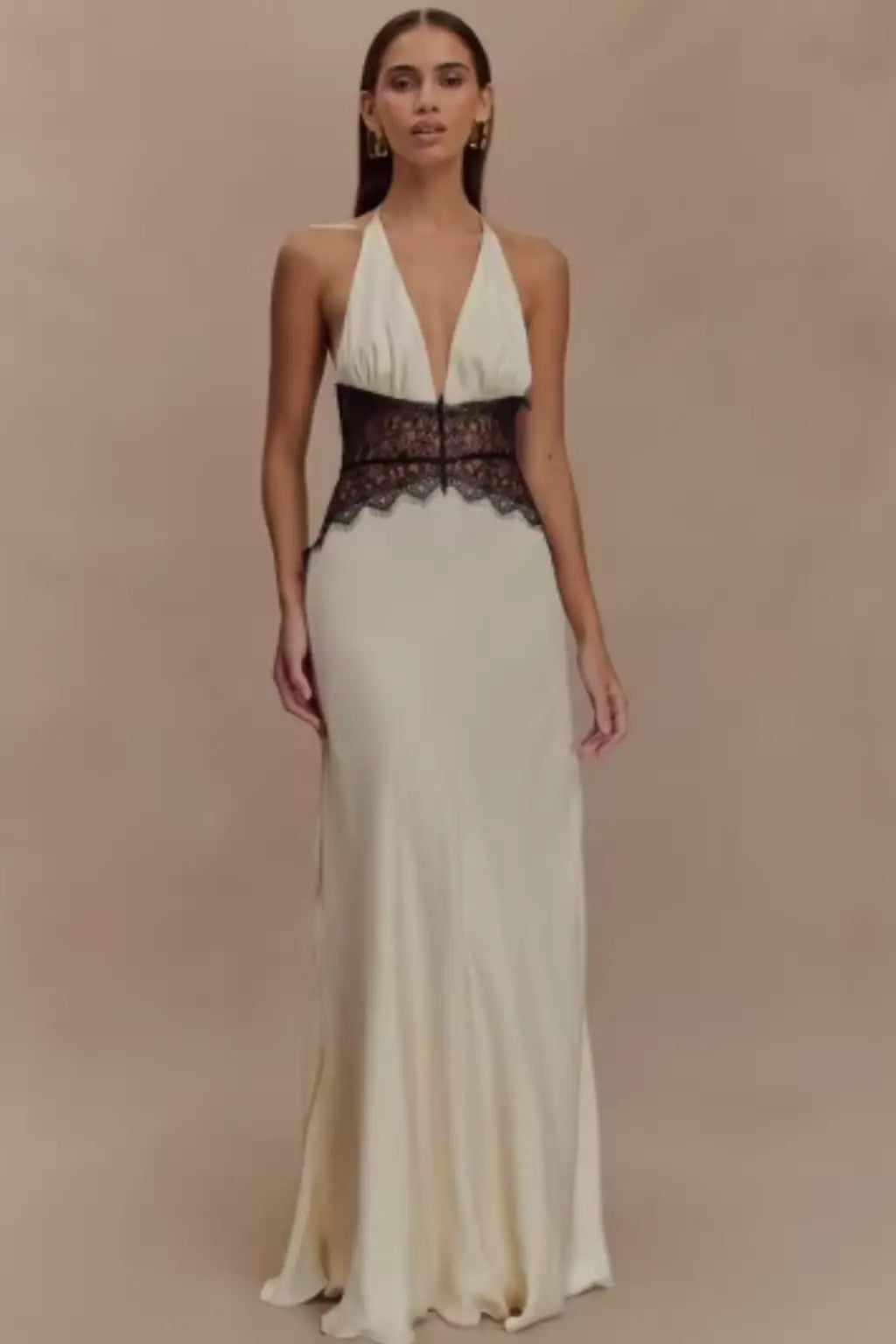 Women's Lace Maxi Dress | Modern Halter Neck Backless Design