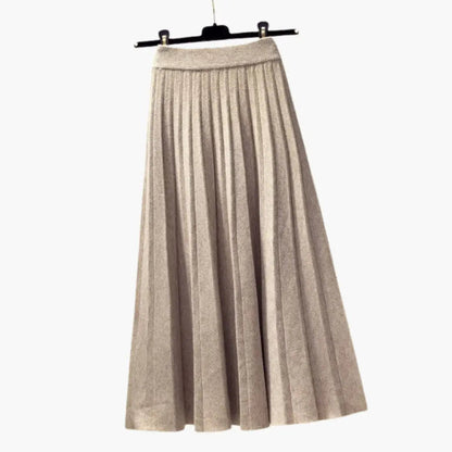 Women's Ribbed Knit Pleated Maxi Skirt | Flowing Ankle-Length Design with Elegant Texture