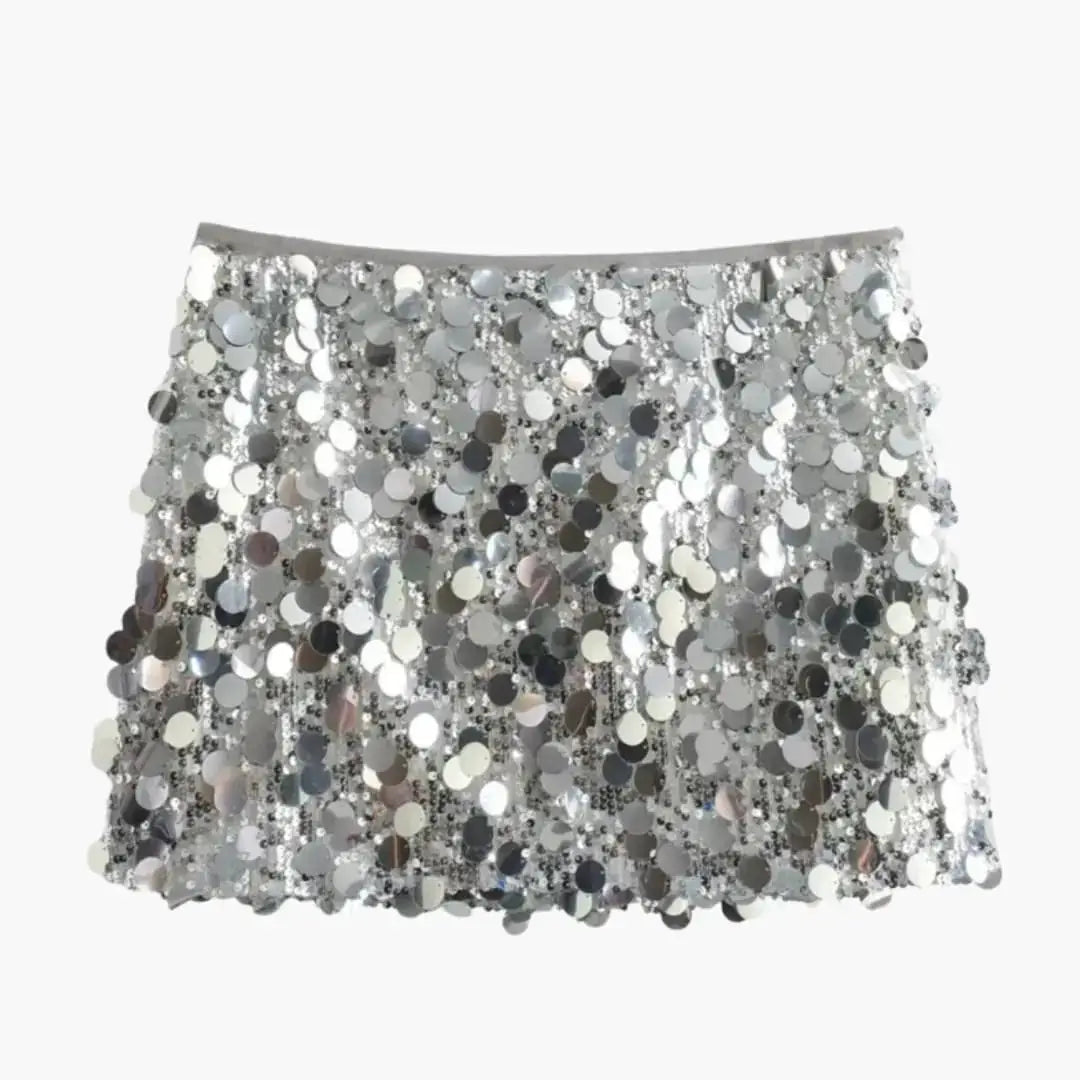 Women's Shimmering Sequin Mini Skirt | Sleek Straight Hem Party Wear