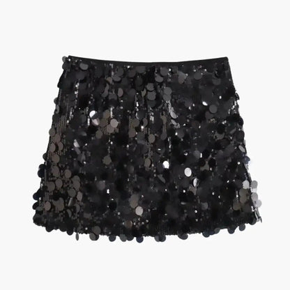 Women's Shimmering Sequin Mini Skirt | Sleek Straight Hem Party Wear
