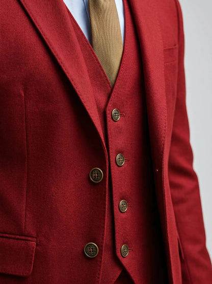Men's Tailored Wool Blend Suit | Elegant Double-Breasted Three-Piece Formal Attire