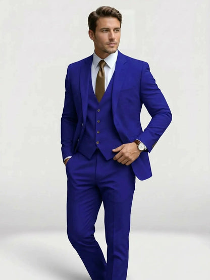 Men's Tailored Wool Blend Suit | Elegant Double-Breasted Three-Piece Formal Attire