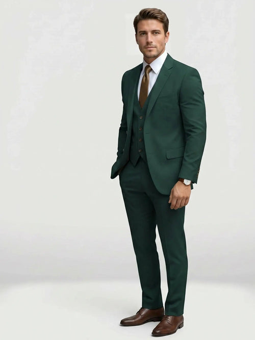 Men's Tailored Wool Blend Suit | Elegant Double-Breasted Three-Piece Formal Attire