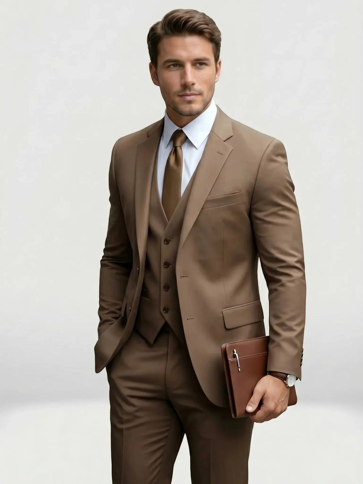 Men's Tailored Wool Blend Suit | Elegant Double-Breasted Three-Piece Formal Attire