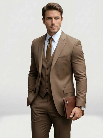 Men's Tailored Wool Blend Suit | Elegant Double-Breasted Three-Piece Formal Attire