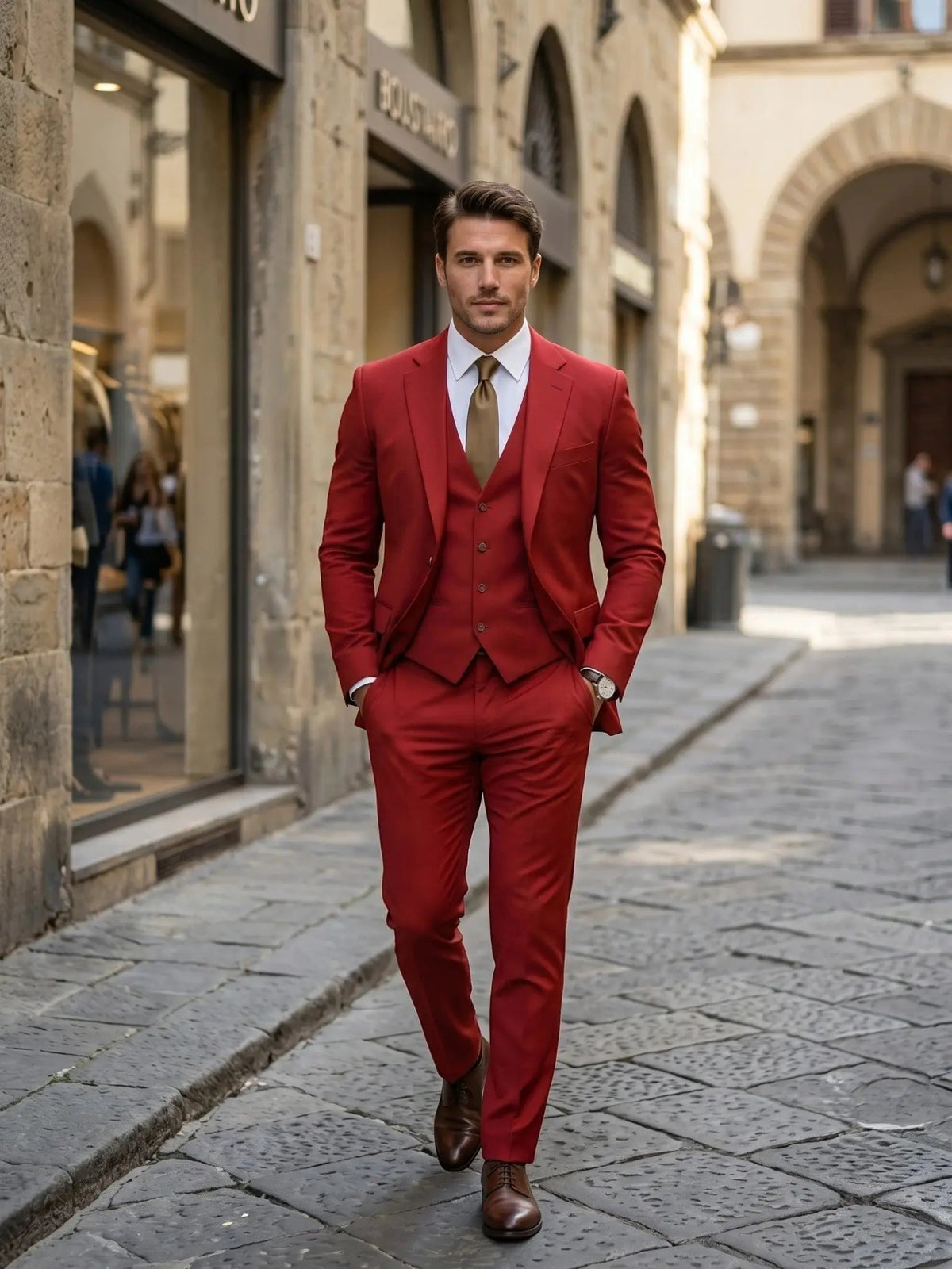 Men's Tailored Wool Blend Suit | Elegant Double-Breasted Three-Piece Formal Attire