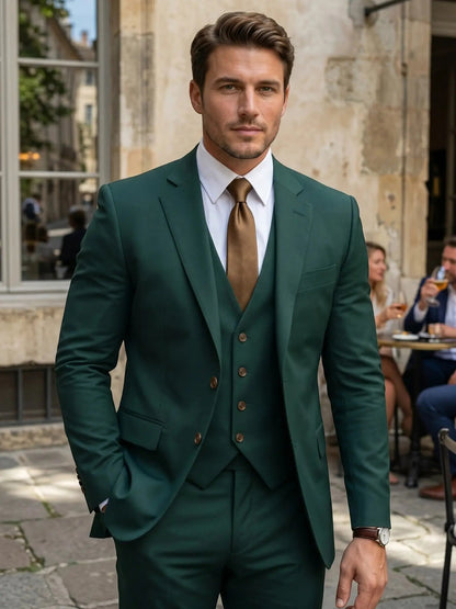 Men's Tailored Wool Blend Suit | Elegant Double-Breasted Three-Piece Formal Attire