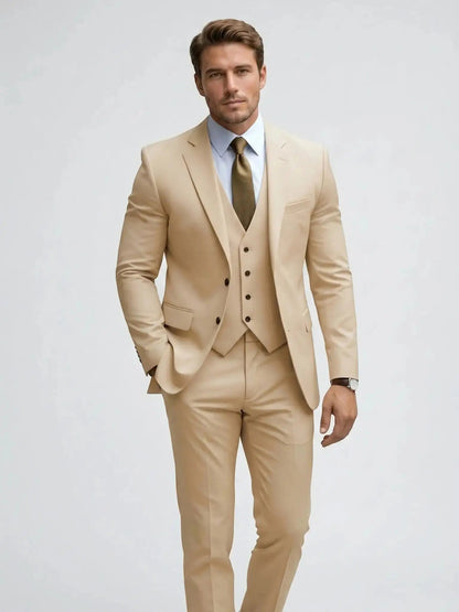Men's Tailored Wool Blend Suit | Elegant Double-Breasted Three-Piece Formal Attire