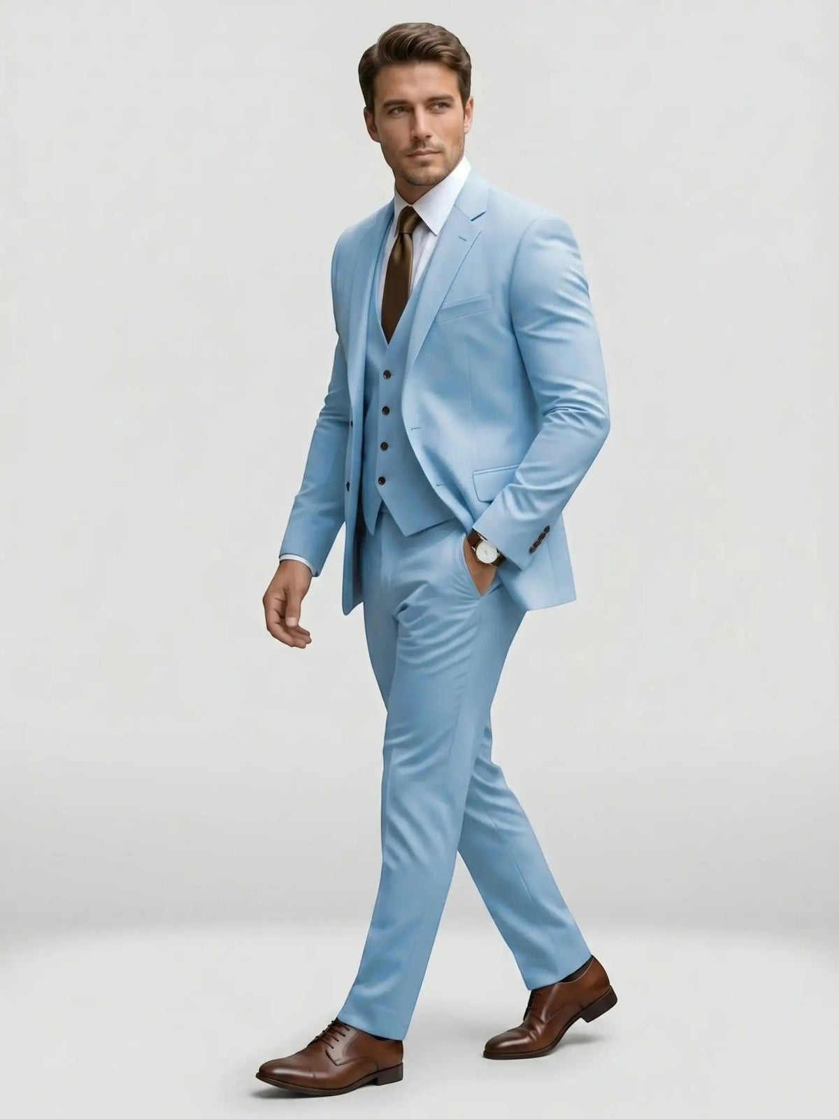 Men's Tailored Wool Blend Suit | Elegant Double-Breasted Three-Piece Formal Attire