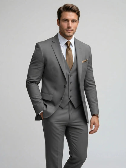 Men's Tailored Wool Blend Suit | Elegant Double-Breasted Three-Piece Formal Attire