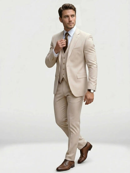 Men's Tailored Wool Blend Suit | Elegant Double-Breasted Three-Piece Formal Attire
