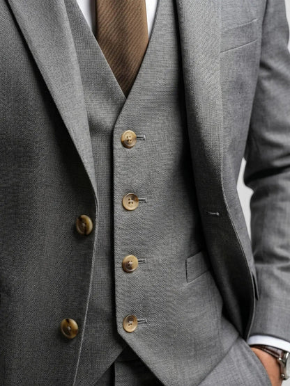 Men's Tailored Wool Blend Suit | Elegant Double-Breasted Three-Piece Formal Attire