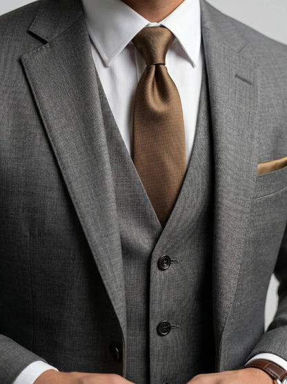 Men's Tailored Wool Blend Suit | Elegant Double-Breasted Three-Piece Formal Attire