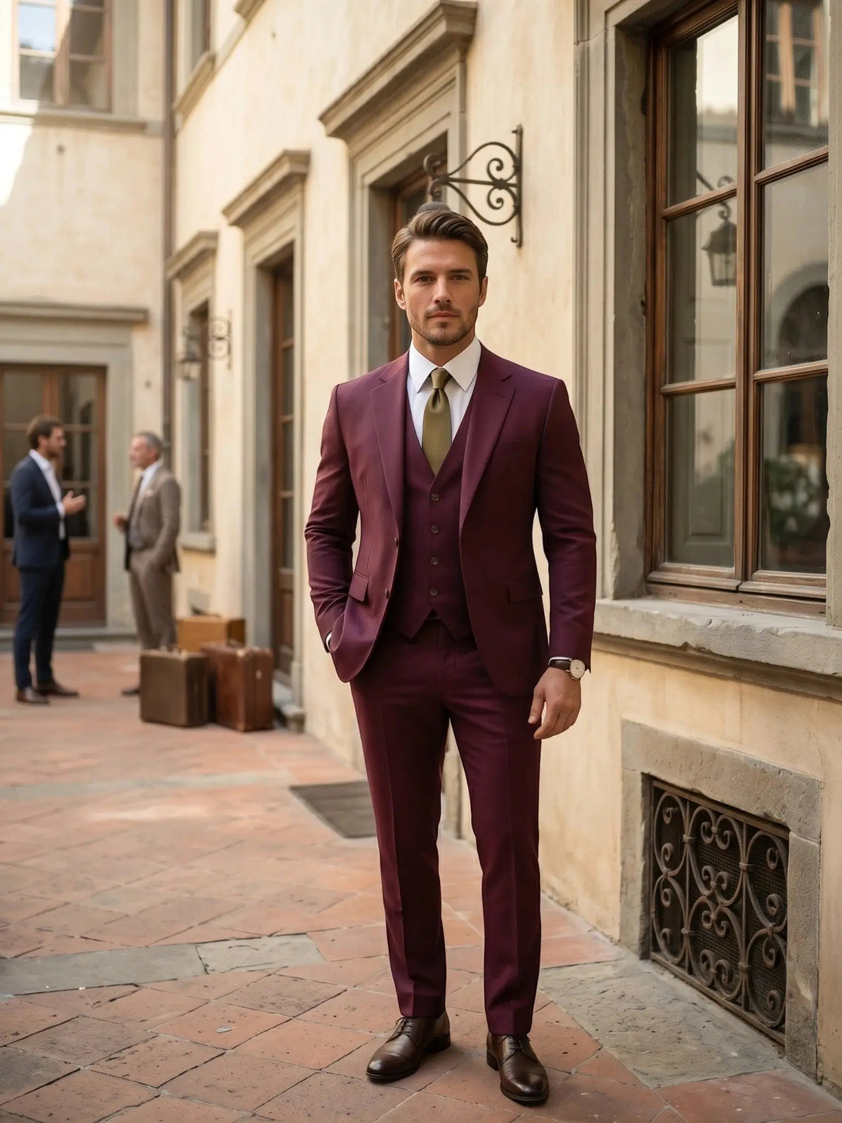 Men's Tailored Wool Blend Suit | Elegant Double-Breasted Three-Piece Formal Attire