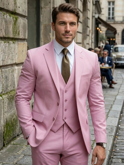 Men's Tailored Wool Blend Suit | Elegant Double-Breasted Three-Piece Formal Attire