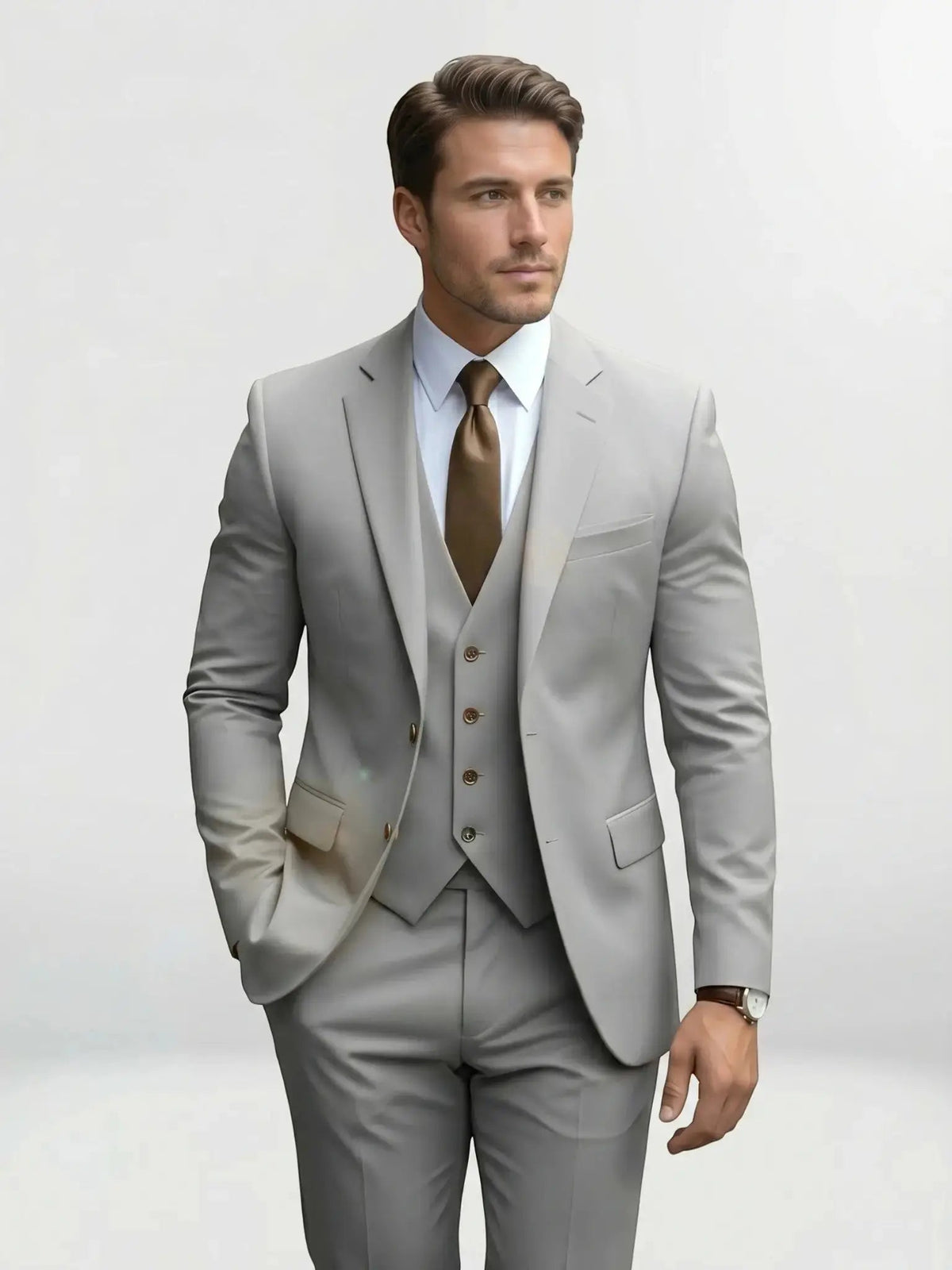 Men's Tailored Wool Blend Suit | Elegant Double-Breasted Three-Piece Formal Attire