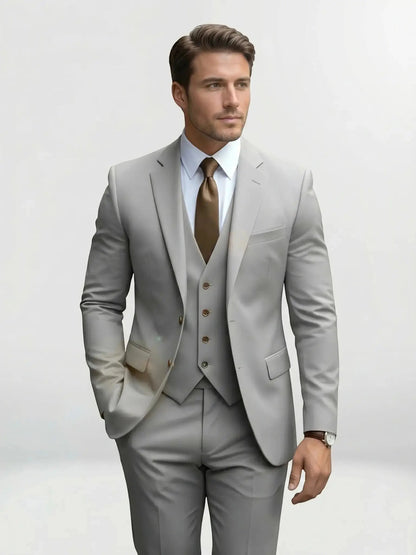 Men's Tailored Wool Blend Suit | Elegant Double-Breasted Three-Piece Formal Attire