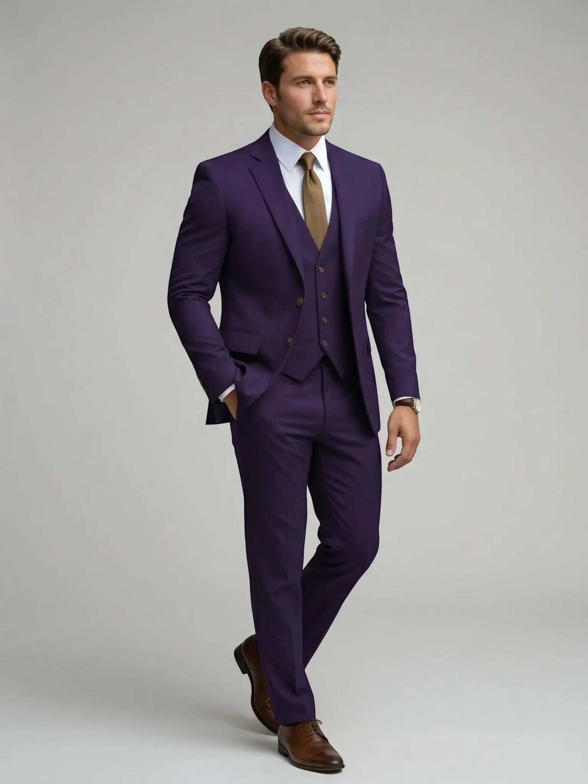 Men's Tailored Wool Blend Suit | Elegant Double-Breasted Three-Piece Formal Attire