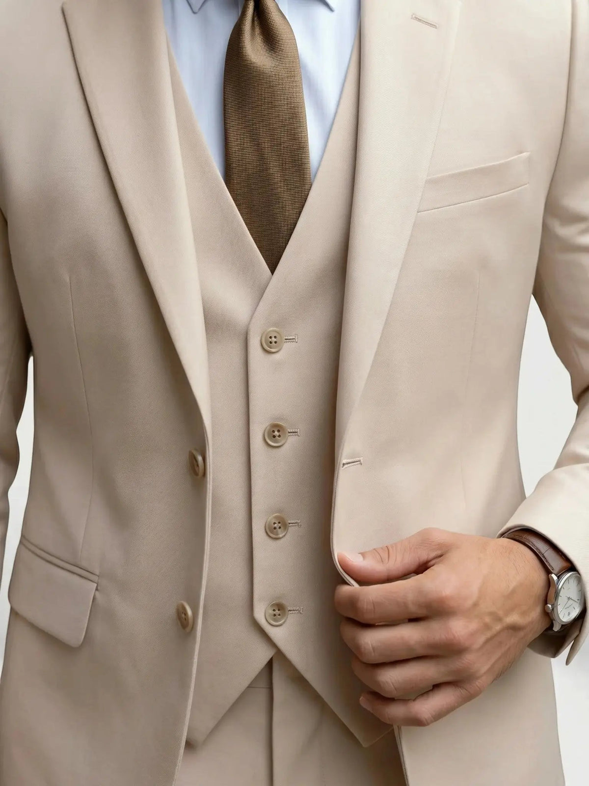 Men's Tailored Wool Blend Suit | Elegant Double-Breasted Three-Piece Formal Attire