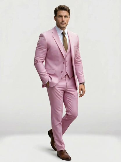 Men's Tailored Wool Blend Suit | Elegant Double-Breasted Three-Piece Formal Attire