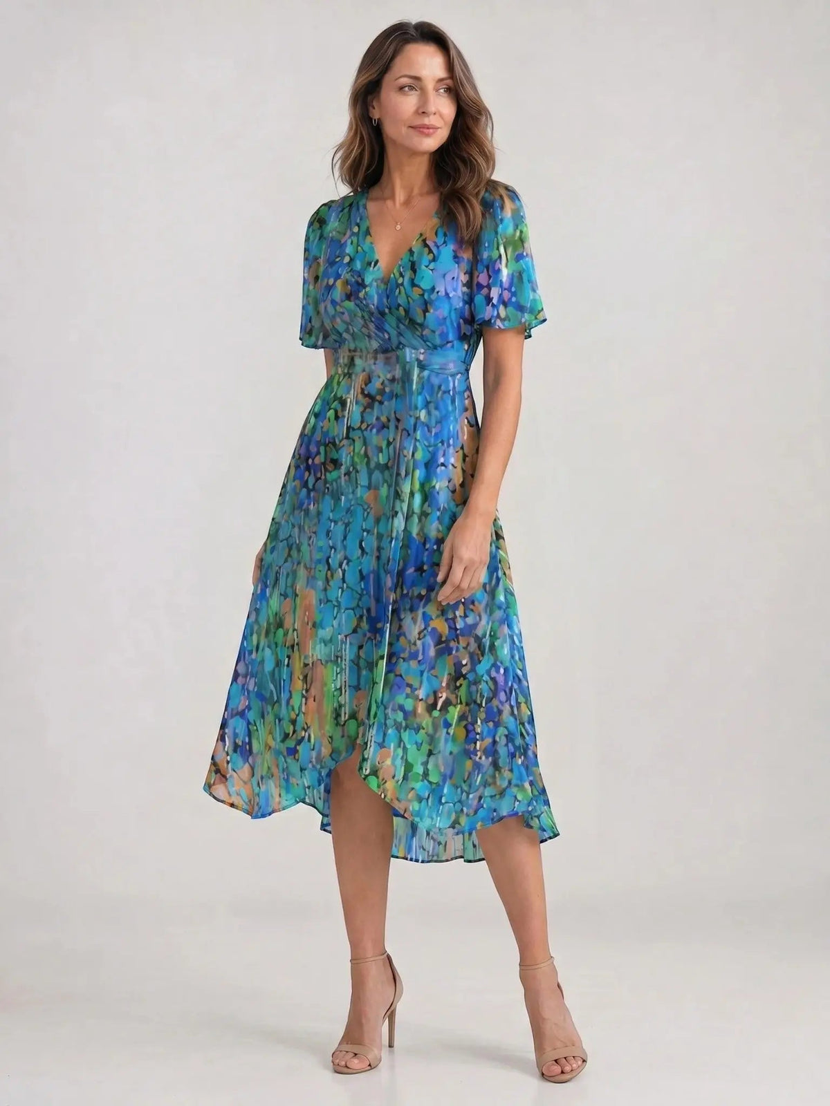 Women's Floral Print Midi Dress | Elegant V-Neck Wrap Summer Dress