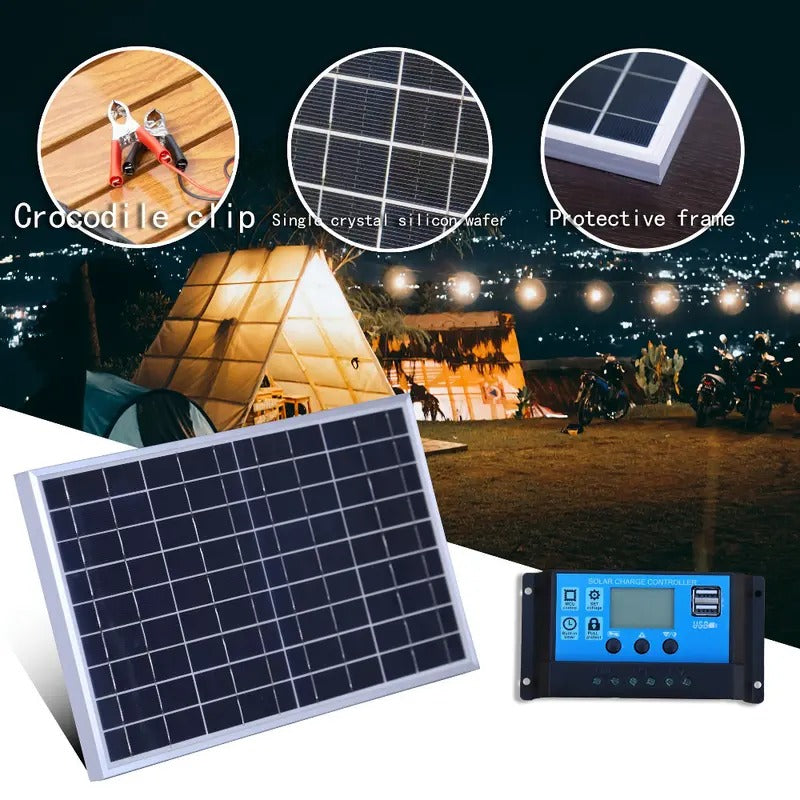 12V Flexible Solar Panel Kit with 100A Charge Controller, Extension Cords & Clips for Car Battery, RV, Boat & Off-Grid Use