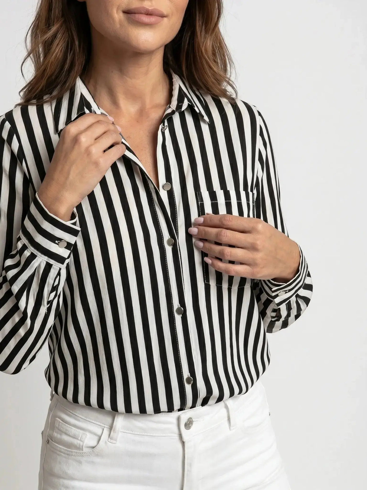 Women's Striped Tailored Blouse | Elegant Slim Fit Long Sleeve Top