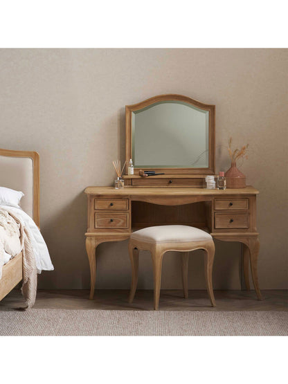 Cecile Light Wood French Style Upholstered Stool