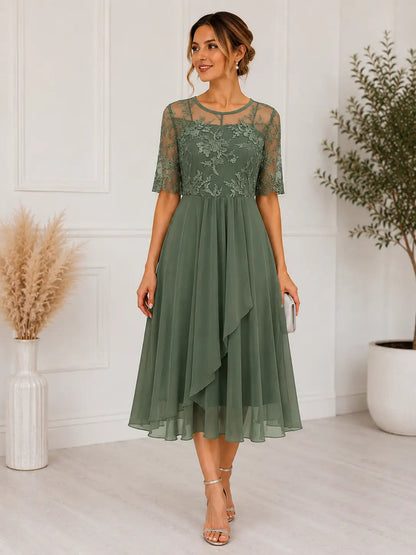 Women's Lace Midi Dress | Elegant A-Line Cocktail Dress for Special Occasions