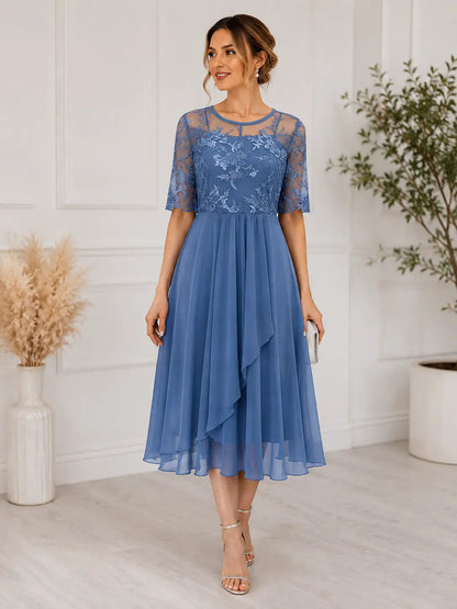 Women's Lace Midi Dress | Elegant A-Line Cocktail Dress for Special Occasions
