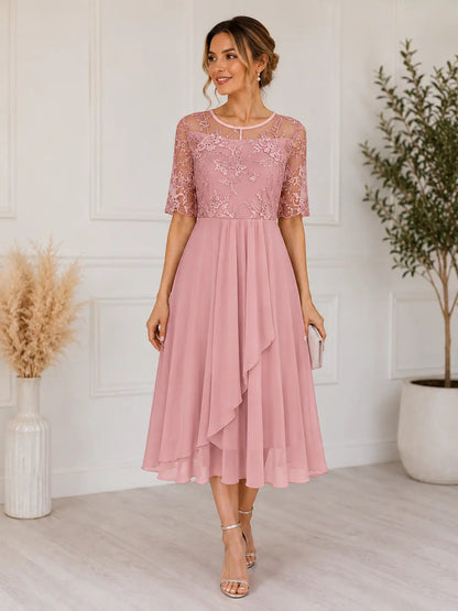 Women's Lace Midi Dress | Elegant A-Line Cocktail Dress for Special Occasions