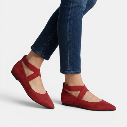 Women's Matte Black Ballet Flats | Chic Pointed Toe Ankle Strap Shoes