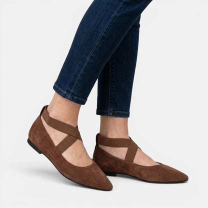 Women's Matte Black Ballet Flats | Chic Pointed Toe Ankle Strap Shoes