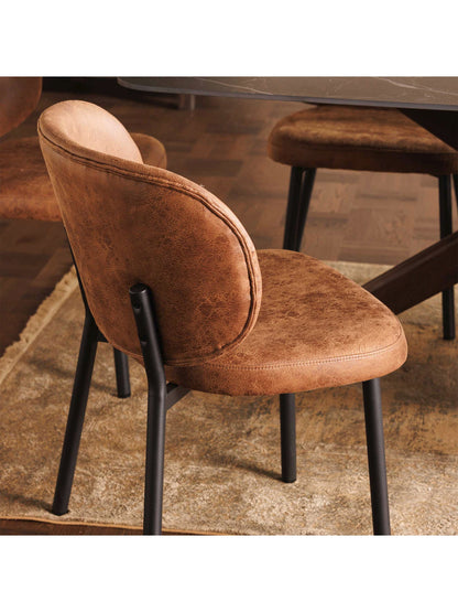Neutral Elodie Tan Curved Fabric Dining Chair