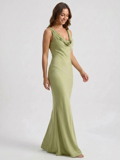 Women's Luxurious Satin Maxi Dress | Elegant Cowl Neck Formal Gown