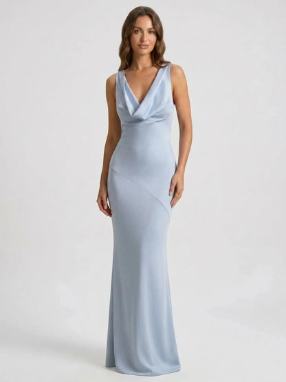 Women's Luxurious Satin Maxi Dress | Elegant Cowl Neck Formal Gown