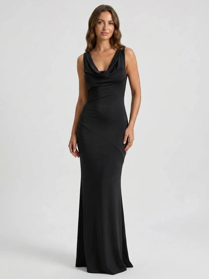 Women's Luxurious Satin Maxi Dress | Elegant Cowl Neck Formal Gown