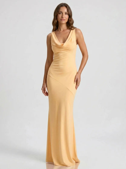Women's Luxurious Satin Maxi Dress | Elegant Cowl Neck Formal Gown